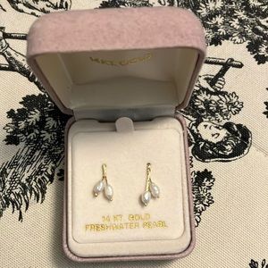 Vintage style 14 KT Gold Freshwater Pearl double dangle drop earrings - NEW